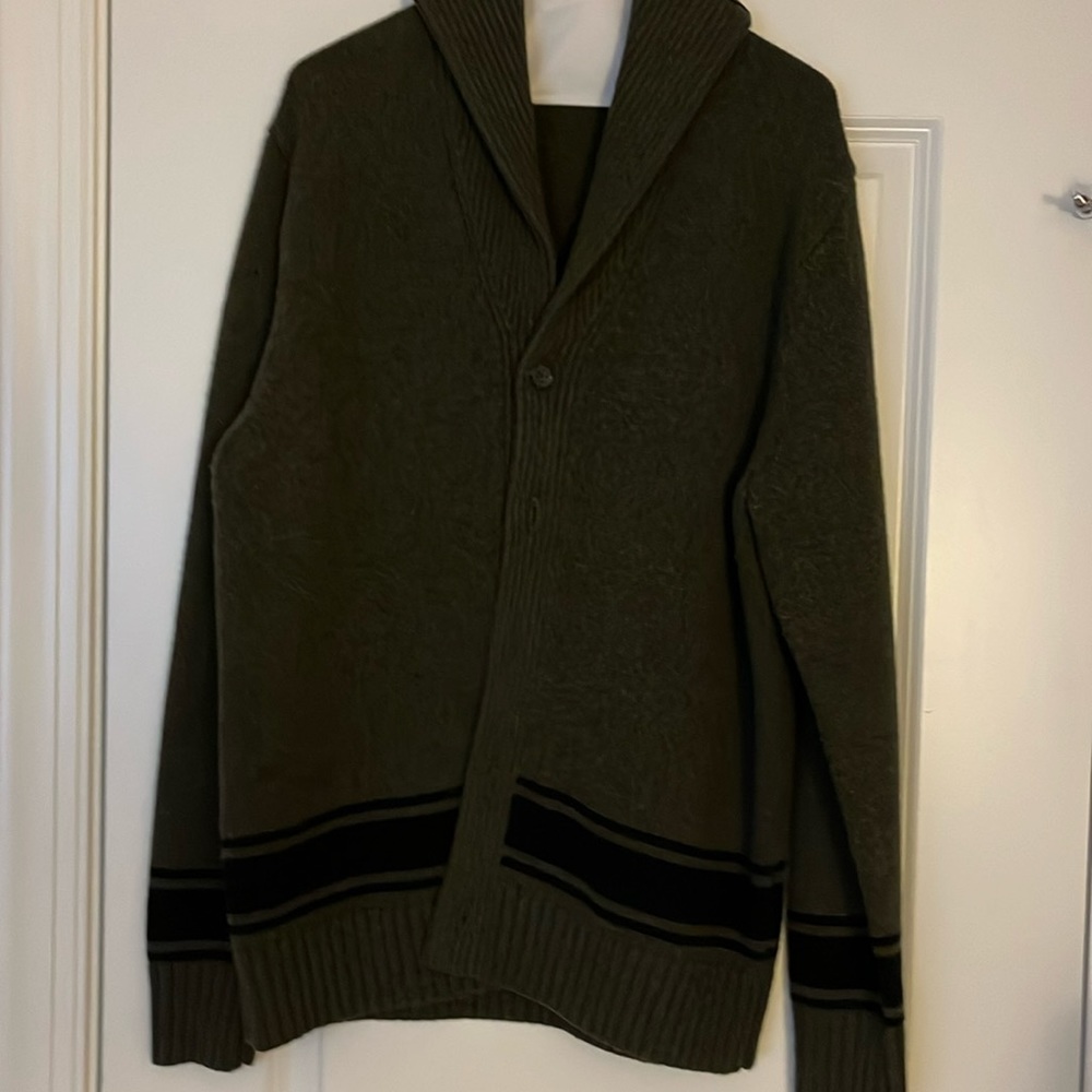 Banana Republic size large cardigan dark green with navy stripe